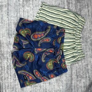 Lot of 2 RSQ Swim Trunks Blue & Green Striped Lined Summer w/Pockets Sz XS